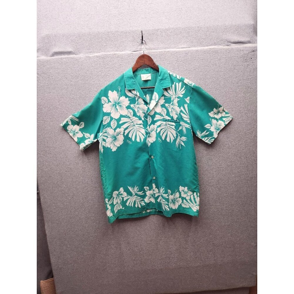 Royal Hawaiian Creations Teal Floral Short Sleeve‎ Hawaiian Shirt Size XL